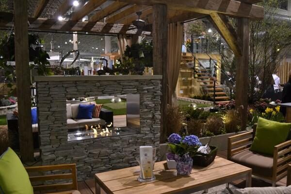 propane fire pit in reception area