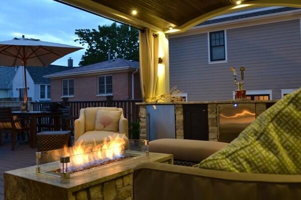 propane fire pit next to bar second angle